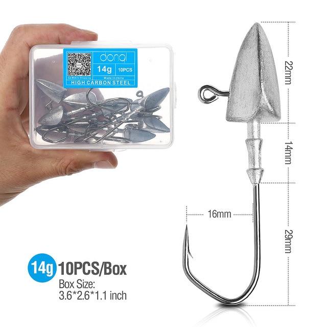 Donql 10Pcs/ Box Barbed Jig Head Fishhook Lead Head Fishing Hook 3.5G 5G 7G-Jig Heads for Swimbaits-DONQL Fishing Store-10pcs 14g-Bargain Bait Box