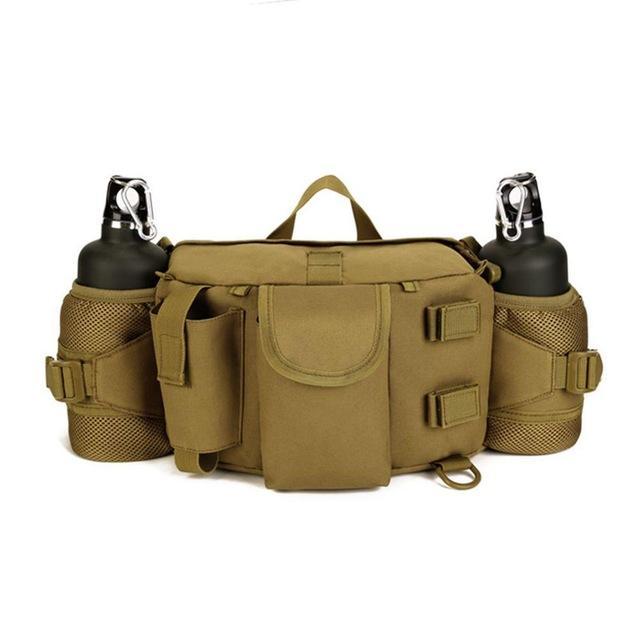Double Water Bottle Men Nylon Waist Sport Bag Belt Tactical Military Travel-Smiling of Fei Store-Wolf Brown-Bargain Bait Box