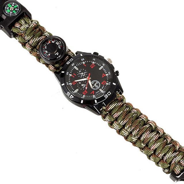 Edc Tactical Multi Outdoor Camping Survival Bracelet Watch Compass Rescue Rope-Younger - malls Store-Camouflage-Bargain Bait Box