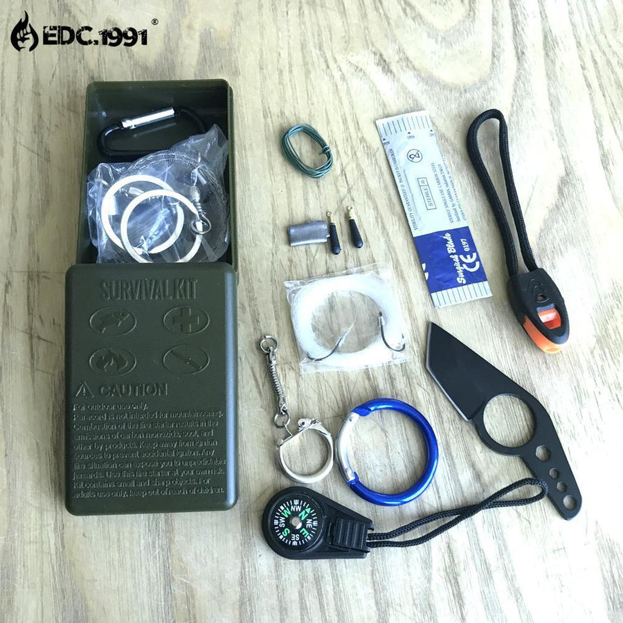 Edc.1991 12 In1 Outdoor Camping Equipment Sealed Box Survival Kit Sos Knife-EDC.1991 Official Store-black-Bargain Bait Box