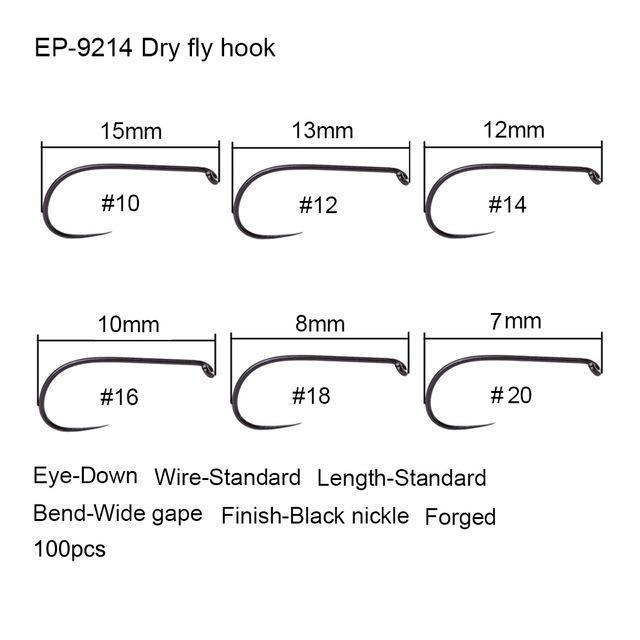 Eupheng 100Pcs Competition Fly Fishing Hook Barbless No Barb Hook Fishing Dry-Aventik-Dry fly hook 9214-10-Bargain Bait Box