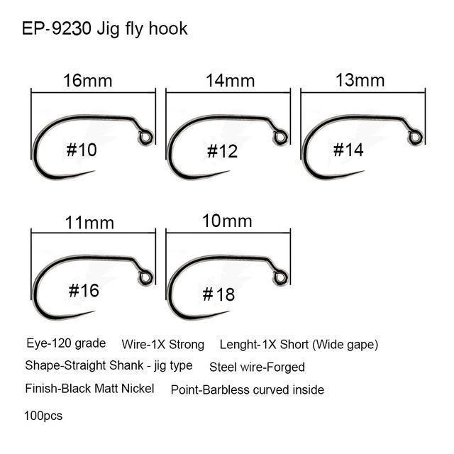 Eupheng 100Pcs Competition Fly Fishing Hook Barbless No Barb Hook Fishing Dry-Aventik-Jig fly hook 9230-10-Bargain Bait Box