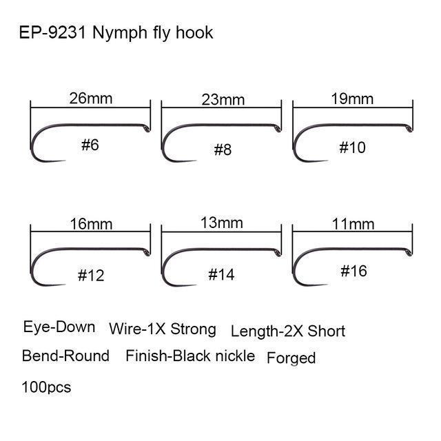 Eupheng 100Pcs Competition Fly Fishing Hook Barbless No Barb Hook Fishing Dry-Aventik-Nymph fly hook 9231-10-Bargain Bait Box