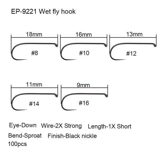 Eupheng 100Pcs Competition Fly Fishing Hook Barbless No Barb Hook Fishing Dry-Aventik-Wet fly hook 9221-10-Bargain Bait Box