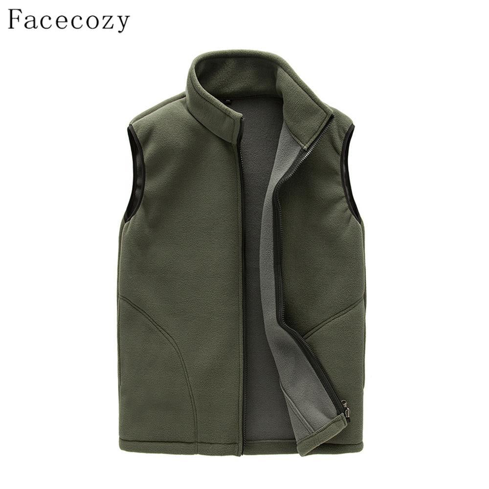 Facecozy Men Autumn Outdoor Sports Fleece Vest Winter Male Front Zipper-Facecozy Official Store-Men dark army green-M-Bargain Bait Box
