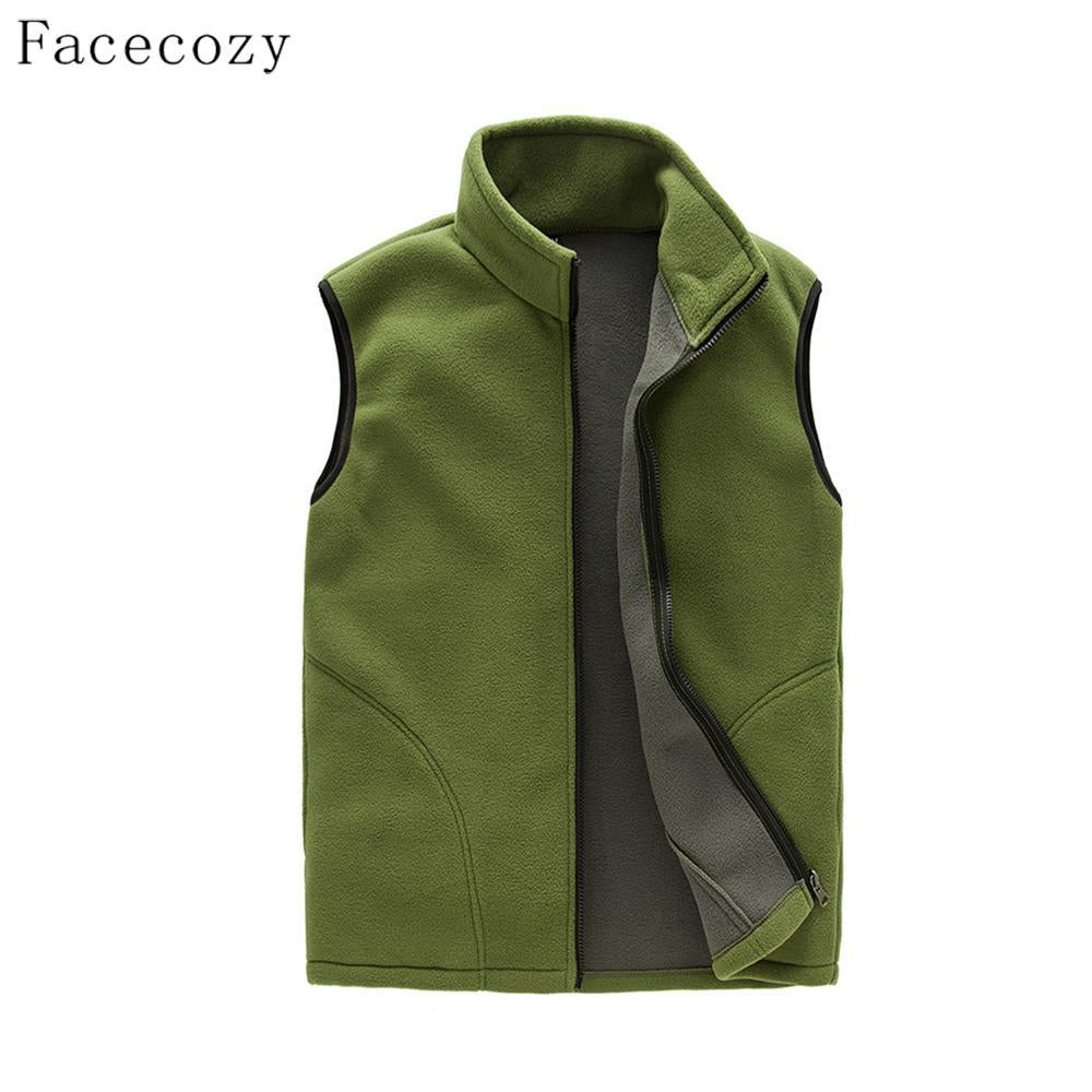 Facecozy Men Autumn Outdoor Sports Fleece Vest Winter Male Front Zipper-Facecozy Official Store-Men dark army green-M-Bargain Bait Box