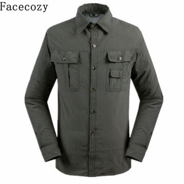 Facecozy Men Summer Outdoor Uv Resistant Removable Shirt Turn-Down Collar-Facecozy Official Store-khaki-S-Bargain Bait Box