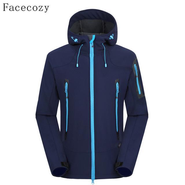 Facecozy Men&#39;S Autumn Outdoor Breathable Camping Softshell Jacket Front Zipper-Facecozy Official Store-navy blue-M-Bargain Bait Box