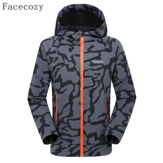 Facecozy Men&#39;S Autumn Outdoor Hiking Jacket Male Front Zipper Camping-Facecozy Official Store-grey Camouflage-M-Bargain Bait Box