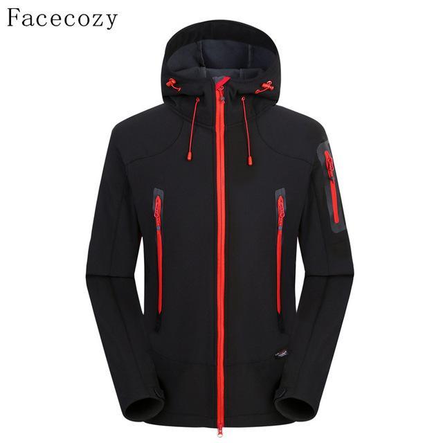 Facecozy Men&#39;S Breathable Camping Softshell Jacket Front Zipper Hooded Thermal-Jackets-Bargain Bait Box-black-M-Bargain Bait Box