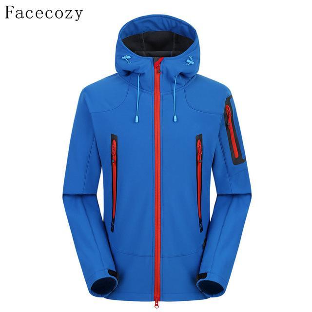 Facecozy Men&#39;S Breathable Camping Softshell Jacket Front Zipper Hooded Thermal-Jackets-Bargain Bait Box-diamond blue-M-Bargain Bait Box