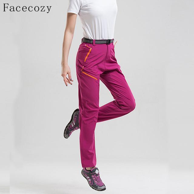 Facecozy Women Outdoor Hiking Quick-Dry Pants Thin Breathable Slim Trousers-Facecozy Official Store-Women Rose Red-S-Bargain Bait Box