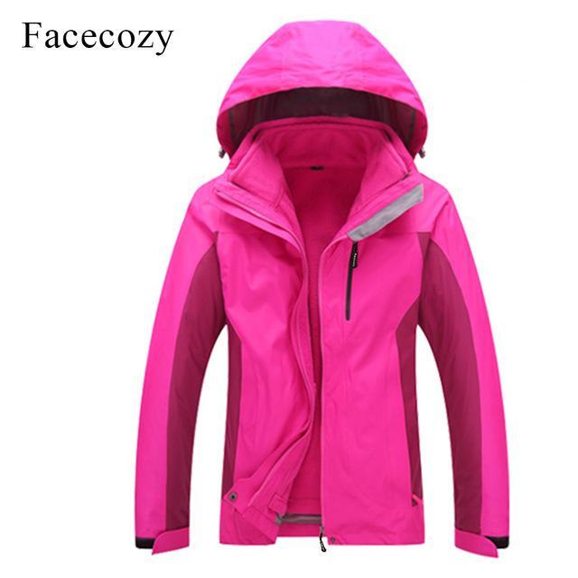 Facecozy Women Winter 2 Pieces Waterproof Softshell Hiking Camping Trekking-Facecozy Official Store-Rose Red-Asian size S-Bargain Bait Box