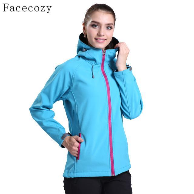Facecozy Women&Men Autumn Outdoor Sports Softshell Jacket Couples Windproof-Facecozy Official Store-women lake blue-S-Bargain Bait Box