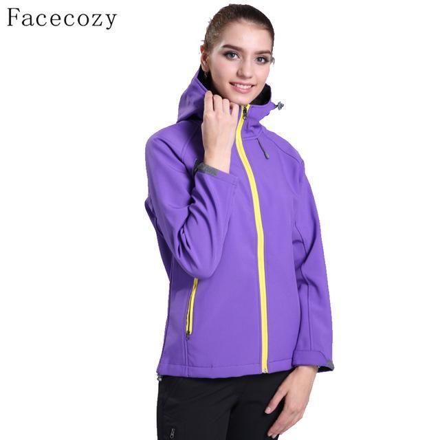 Facecozy Women&Men Autumn Outdoor Sports Softshell Jacket Couples Windproof-Facecozy Official Store-women purple-S-Bargain Bait Box