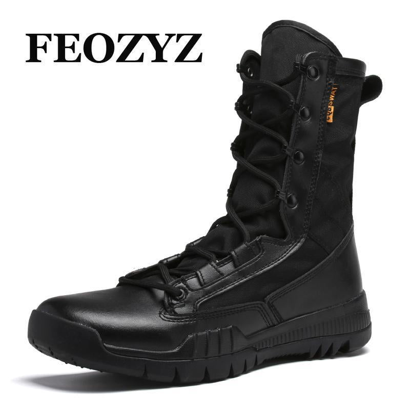 Feozyz Hiking Boots High Top Leather Hiking Shoes Mens Army Combat Boots-FEOZYZ Official Store-Black-7-Bargain Bait Box