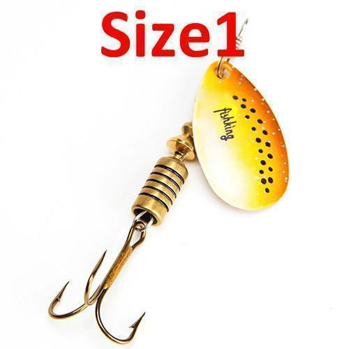 Fish King 1Pc Size0-Size5 Fishing Lure Pesca Mepps Spinner Bait Spoon Lures With-FISH KING First franchised Store-Yellow Black Dot 1-Bargain Bait Box