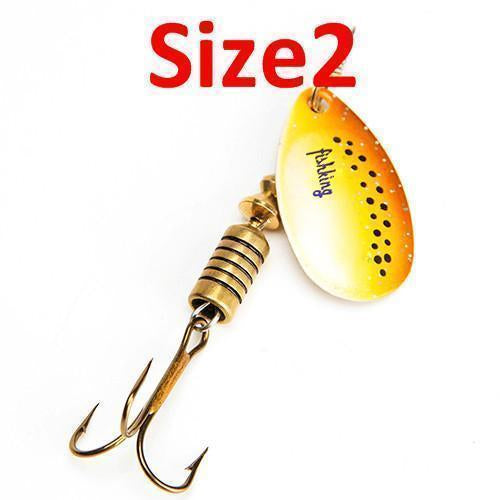 Fish King 1Pc Size0-Size5 Fishing Lure Pesca Mepps Spinner Bait Spoon Lures With-FISH KING First franchised Store-Yellow Black Dot 2-Bargain Bait Box