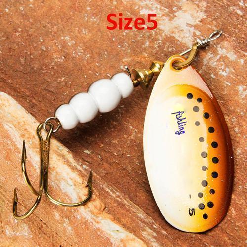Fish King 1Pc Size0-Size5 Fishing Lure Pesca Mepps Spinner Bait Spoon Lures With-FISH KING First franchised Store-Yellow Black Dot 5-Bargain Bait Box