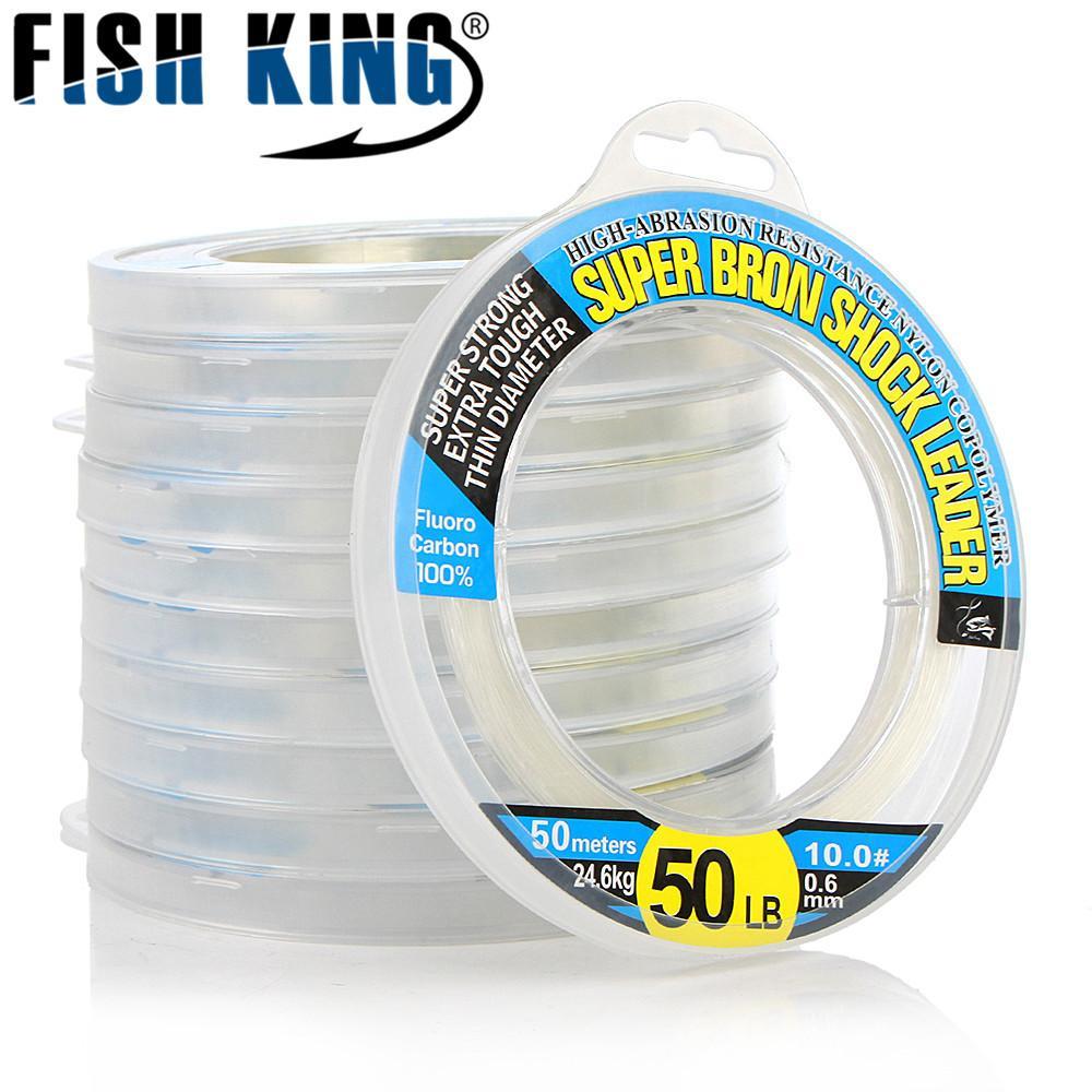 Fish King 50M 10Lb-50Lb 100% Fluoro Carbon Super Bron Shock Leader Line Bass-FISH KING Official Store-0.8-Bargain Bait Box