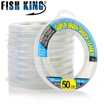 Fish King 50M 10Lb-50Lb 100% Fluoro Carbon Super Bron Shock Leader Line Bass-FISH KING Official Store-0.8-Bargain Bait Box