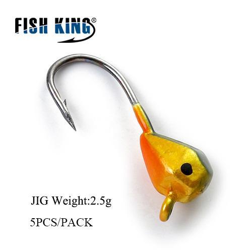 Fish King 5Pcs 1.6G/2.5G/5G Ice Fishing Lure Hard Lure With Bait Jig Lead Head-Fishing Tackle-Brown-Bargain Bait Box