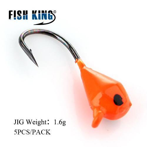 Fish King 5Pcs 1.6G/2.5G/5G Ice Fishing Lure Hard Lure With Bait Jig Lead Head-Fishing Tackle-Dark Khaki-Bargain Bait Box