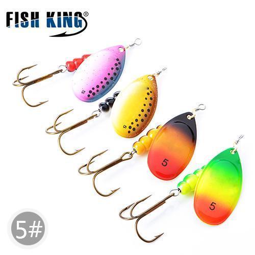 Fish King Mepps 1#-5# 4Pcs/Lot Spinner Bait Spoon Lures With Mustad Treble Hooks-FISH KING First franchised Store-SIZE 5-Bargain Bait Box