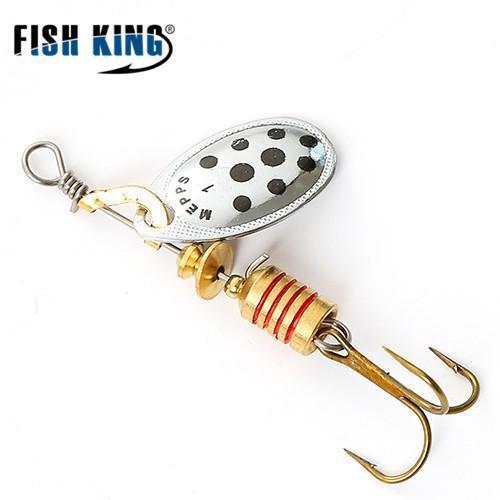 Fish King Mepps 1Pc Size1- Size 5 Fishing Spoon Spinner Hard Bait Lure-FISH KING First franchised Store-SilveBlack Dot Size1-Bargain Bait Box