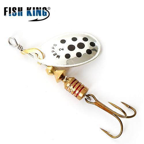 Fish King Mepps 1Pc Size1- Size 5 Fishing Spoon Spinner Hard Bait Lure-FISH KING First franchised Store-SilveBlack Dot Size2-Bargain Bait Box