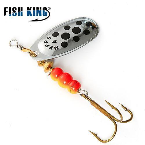 Fish King Mepps 1Pc Size1- Size 5 Fishing Spoon Spinner Hard Bait Lure-FISH KING First franchised Store-SilveBlack Dot Size4-Bargain Bait Box