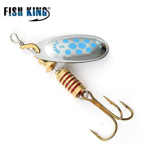 Fish King Mepps 1Pc Size1- Size 5 Fishing Spoon Spinner Hard Bait Lure-FISH KING First franchised Store-SilverBlue Dot Size3-Bargain Bait Box