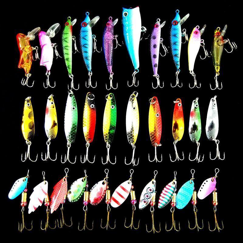 Fishing Lure 30Pcs/Lot 3G-7G Minnow/Popper Spinner Spoon Metal Lure Iscas-allblue Official Store-Bargain Bait Box