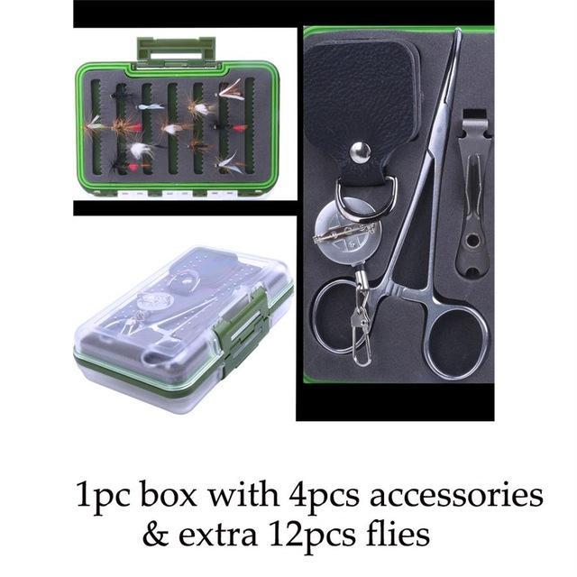 Fly Fishing Tool Kit With Waterproof Box Stream Forceps &amp; Retractor &amp; Nipper&amp;Fly-Fishing Tool Combos-Bargain Bait Box-add extra 12pc flies-Bargain Bait Box
