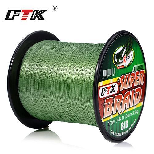 Ftk Braided Wire 300M Pe Braided Fishing Line 0.4-6.0 Code 4 Strands 8Lb 10Lb-FTK Official Store-Dark green300M-0.4-Bargain Bait Box