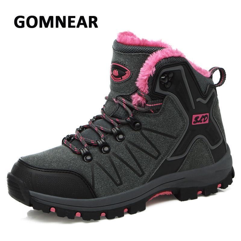 Gomnear Women Winter Hiking Sneakers Fur Lined Women Sports Hiking Shoes-upward Store-Red Red-5-Bargain Bait Box