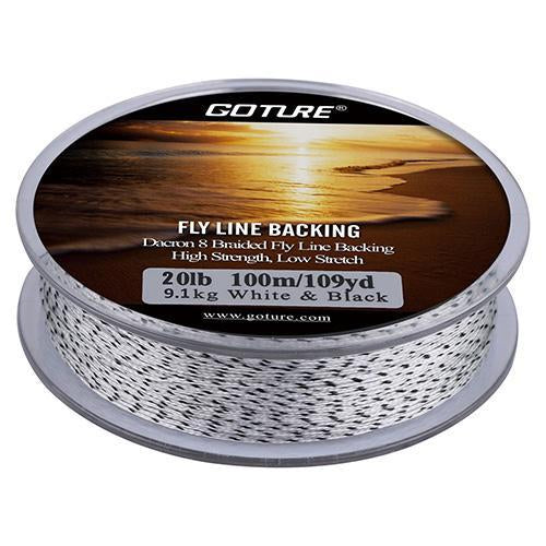 Goture 100M/109Yrd Fly Fishing Backing Line 8 Strands 20Lb/30Lb Dacron Braided-Goturefishing Store-white black 20LB-Bargain Bait Box