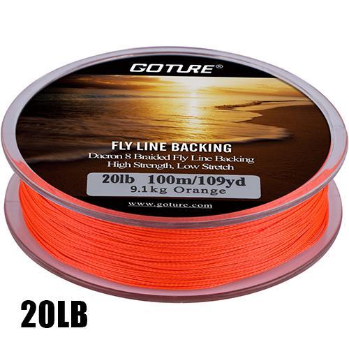 Goture 100M/109Yrd Fly Fishing Backing Line 8 Strands Fishing Line 20/30Lb For-Goture Fishing Tackle Store-20lb Orange-Bargain Bait Box