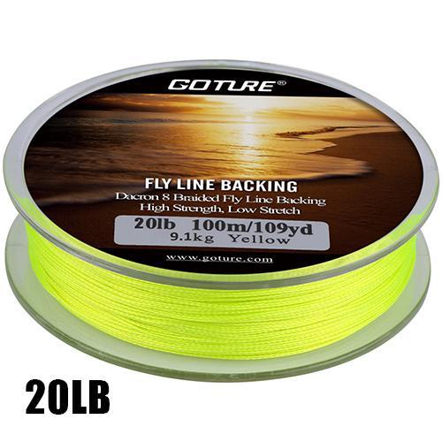 Goture 100M/109Yrd Fly Fishing Backing Line 8 Strands Fishing Line 20/30Lb For-Goture Fishing Tackle Store-20lb Yellow-Bargain Bait Box