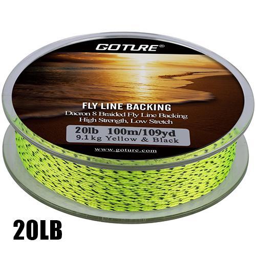 Goture 100M/109Yrd Fly Fishing Backing Line 8 Strands Fishing Line 20/30Lb For-Goture Fishing Tackle Store-20lb Yellow Black-Bargain Bait Box