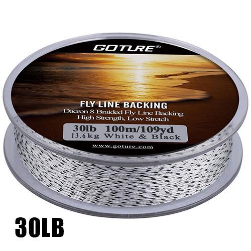 Goture 100M/109Yrd Fly Fishing Backing Line 8 Strands Fishing Line 20/30Lb For-Goture Fishing Tackle Store-30lb White Black-Bargain Bait Box