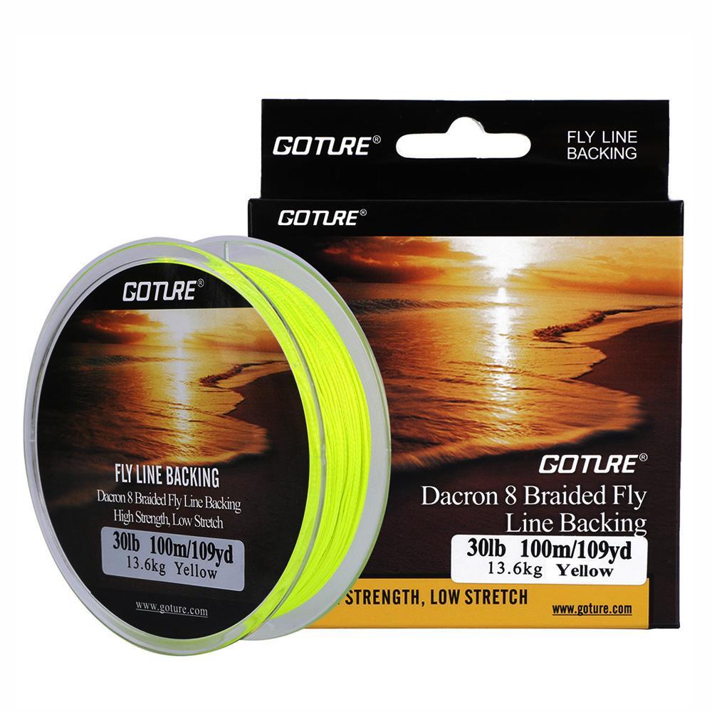 Goture 100M/109Yrd Fly Fishing Backing Line 8 Strands Fishing Line 20/30Lb For-Goture Fishing Tackle Store-30lb Yellow-Bargain Bait Box