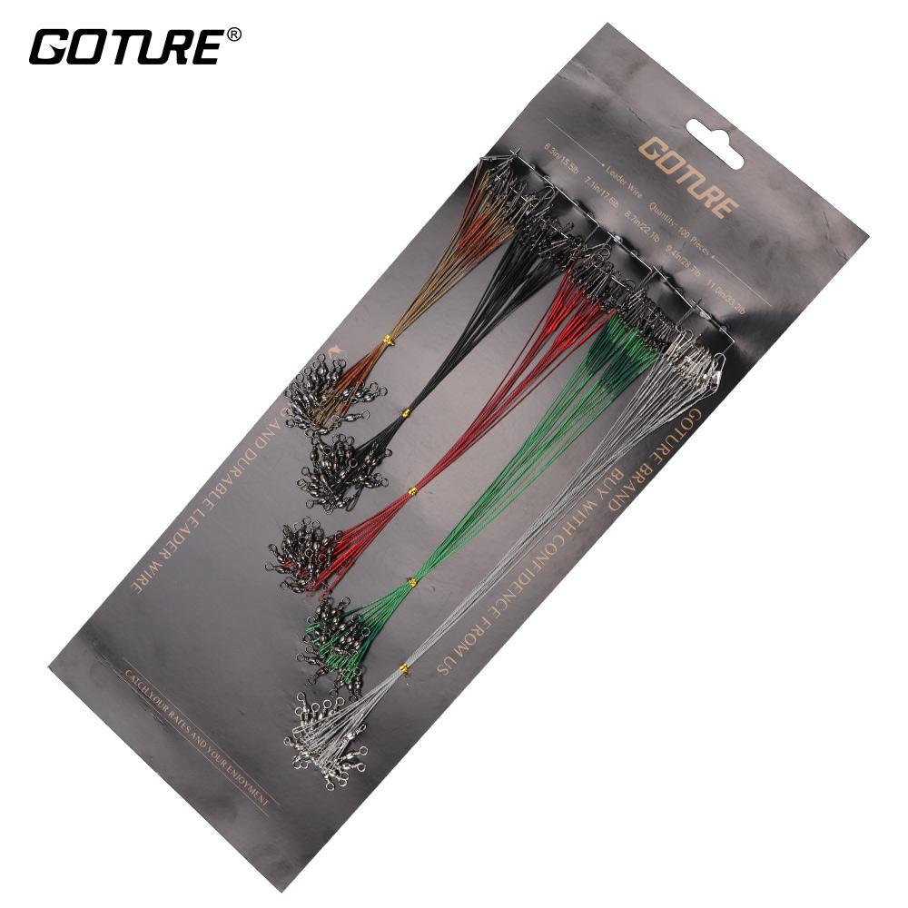 Goture 100Pcs Stainless Steel Wire Leader Fishing Line With Swivel And Snap-Goture Fishing Store-Silver-Bargain Bait Box