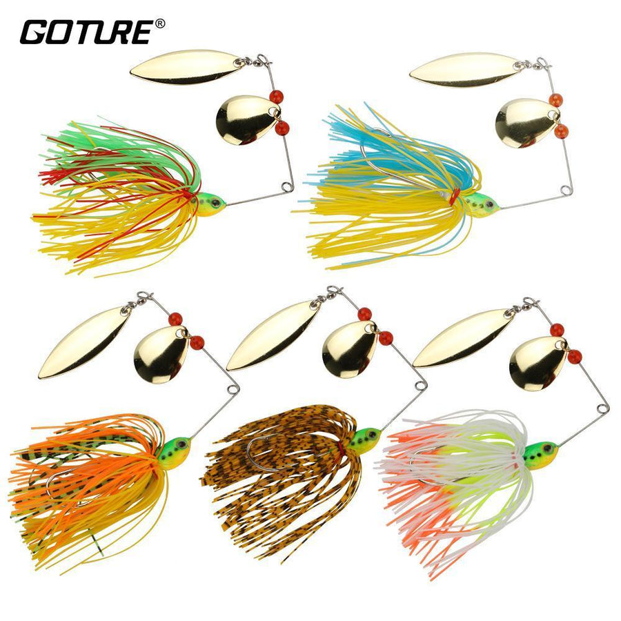 Goture 5Pcs/Lot 17.5G Spinnerbait Bass Fishing Lure Blade Skirt Metal Spoon