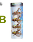 Grasshopper Cricket Dry Fly Fishing Flies Set 4Pcs Kit Flies Tying Material Lure-Yazhida fishing tackle-B-Bargain Bait Box