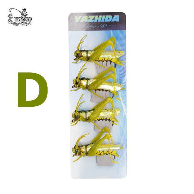Grasshopper Cricket Dry Fly Fishing Flies Set 4Pcs Kit Flies Tying Material Lure-Yazhida fishing tackle-D-Bargain Bait Box