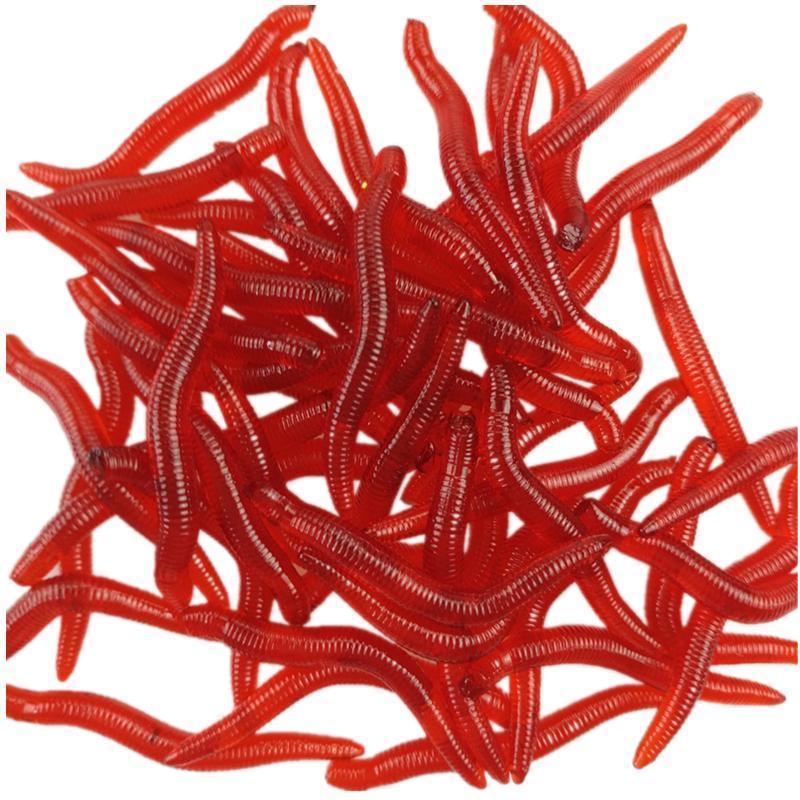 Hot Sale 50Pcs/Lot 3.5Cm Simulation Earthworm Red Worms Artificial Fishing-FishingWei Store-Bargain Bait Box