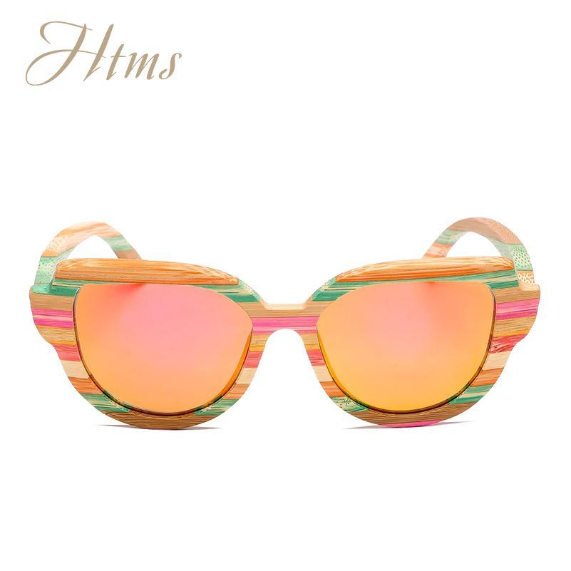 Htms Arrival Wood Cat Eye Polarized Sunglass Women Brand Designer-Sunglasses-htms Official Store-C1 Colorful Pink-Bargain Bait Box