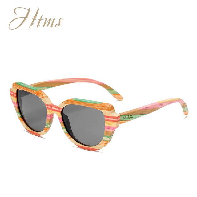 Htms Arrival Wood Cat Eye Polarized Sunglass Women Brand Designer-Sunglasses-htms Official Store-C2 Colorful Grey-Bargain Bait Box