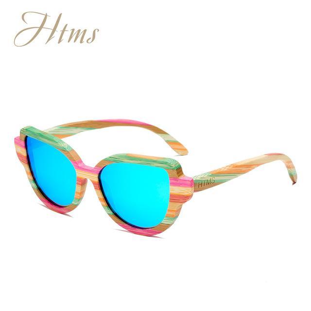 Htms Arrival Wood Cat Eye Polarized Sunglass Women Brand Designer-Sunglasses-htms Official Store-C6 Blue-Bargain Bait Box